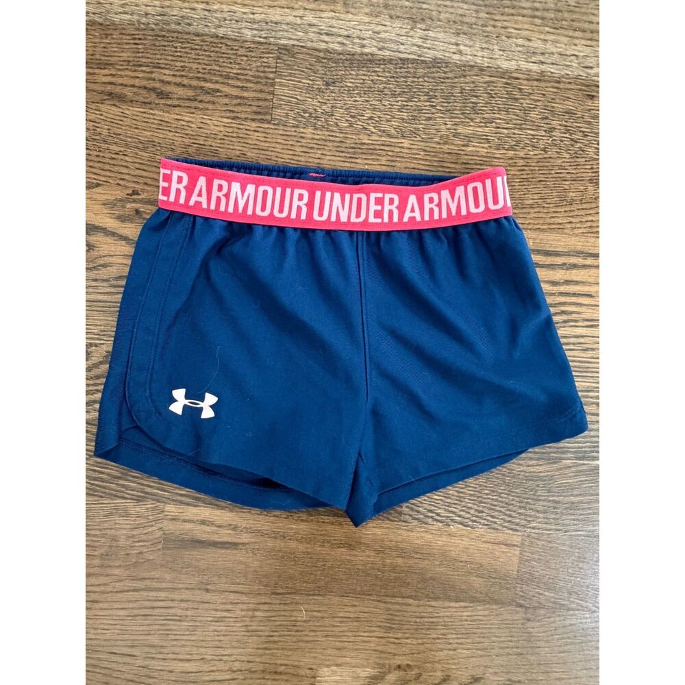 Under Armour Bundle Girls Shorts Size 5 Navy Pink Athletic Running Activewear - Picture 7 of 8